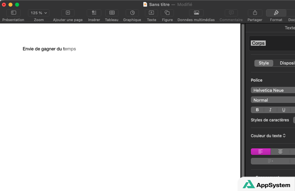 Exemple de prédiction de texte sur Mac