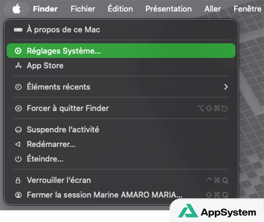 Accéder au menu Pomme > Réglages Système