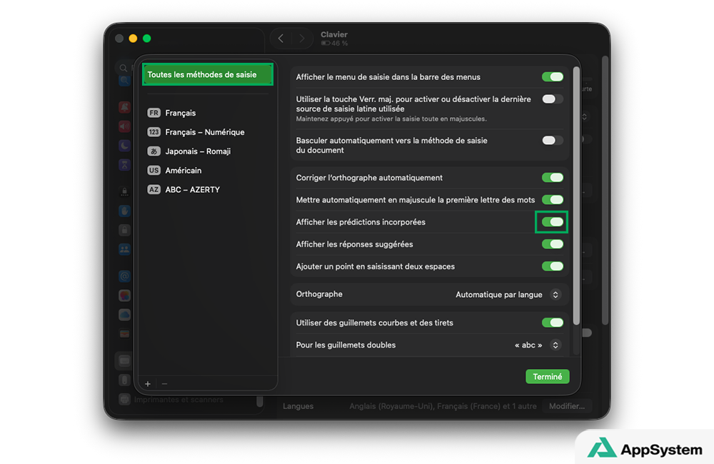 Afficher les prédictions incorporées sur Mac