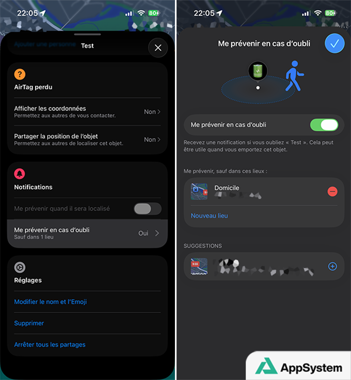 Paramétrer les notifications en cas d’oubli d’AirTag