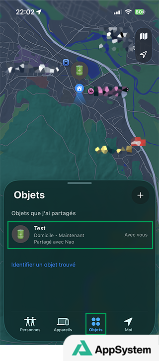 L’AirTag dans l’app Localiser