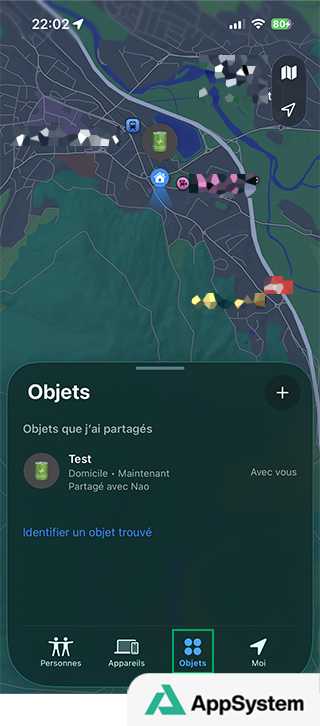 L’AirTag dans l’app Localiser