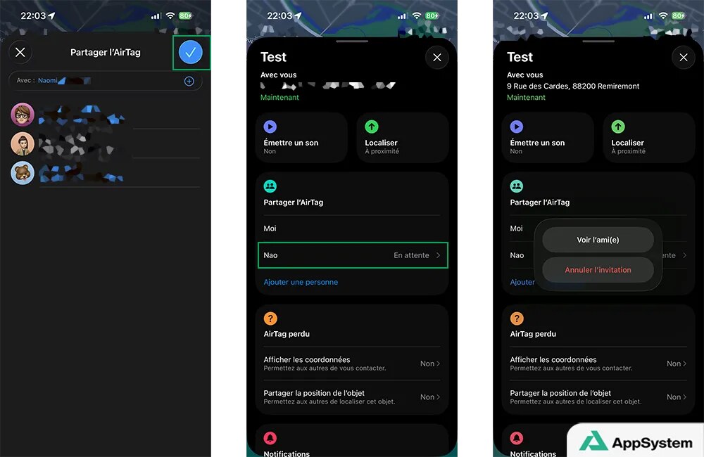 Finaliser ou annuler l’ajout d’une personne à partager le suivi de l’AirTag