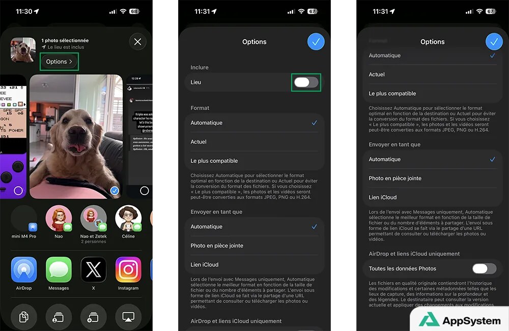 Désactiver le partage du lieu lors du partage d’une photo depuis l’application Photos sur iPhone