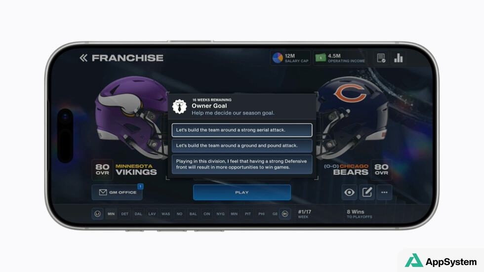 Menu de mode franchise de Madden NFL sur iPhone