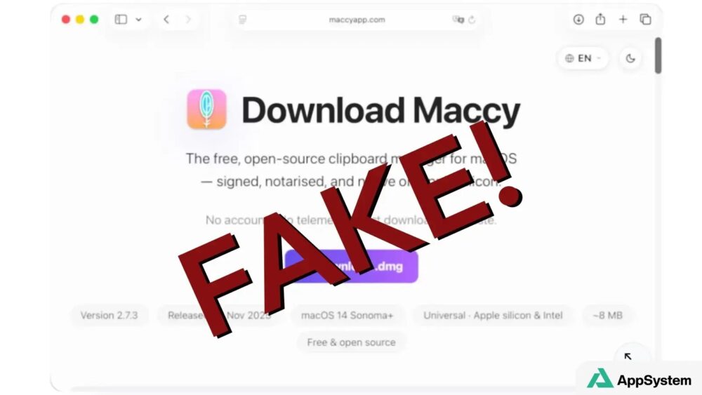 Fausse page de téléchargement de Maccy sur Mac