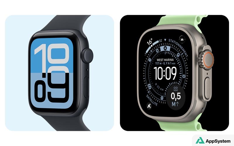 Deux Apple Watch Apple Watch Series et Ultra en rendu produit