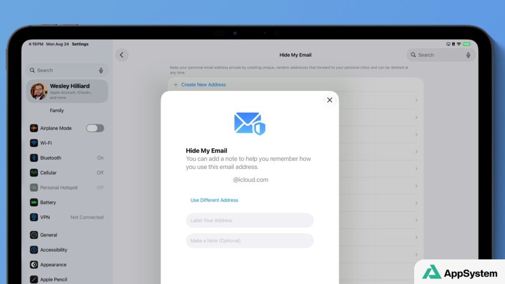 Illustration : Hide My Email no longer changing domains, will keep iCloud.com