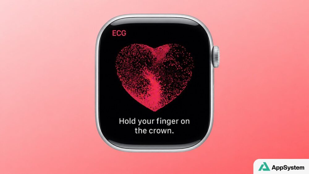 Apple Watch affichant l’application ECG et un cœur stylisé