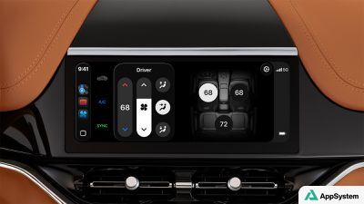 Interface CarPlay Ultra affichant température et ventilation des sièges