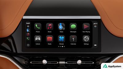 Écran central de voiture présentant les applications CarPlay Ultra