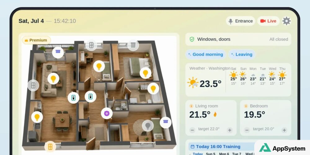 Application de maison connectée montrant plan et températures