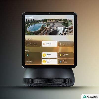 Concept de hub domestique Apple affichant caméras et commandes domotiques