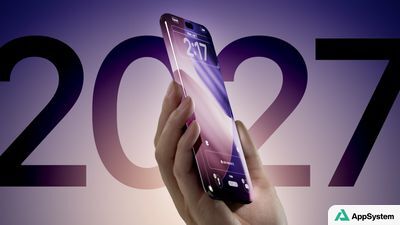 Rendu d’un iPhone conceptuel 2027 affichant un écran sans bordures
