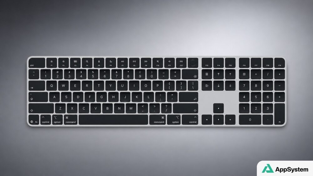 Clavier Apple Magic Keyboard noir avec pavé numérique et touches symbolisées