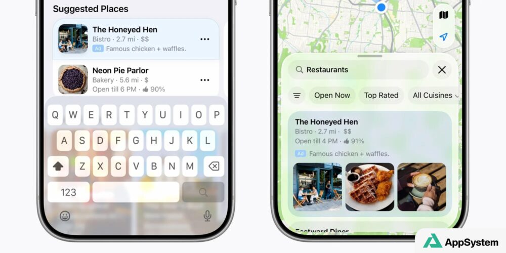 Deux iPhone affichent des annonces sponsorisées dans Apple Plans