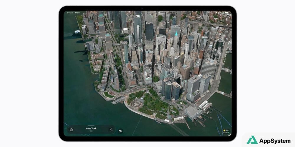Apple Maps affiche une vue aérienne 3D de New York sur iPad