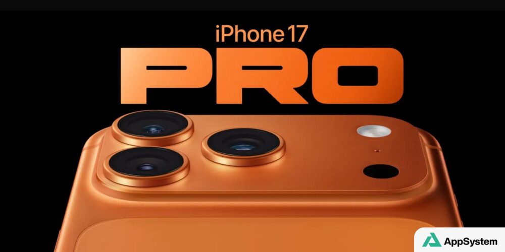 Rendu d’un iPhone 17 Pro orange avec trois caméras