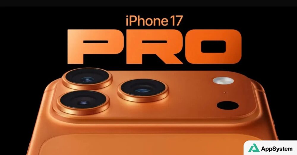 Rendu d’un iPhone 17 Pro orange vu de dos