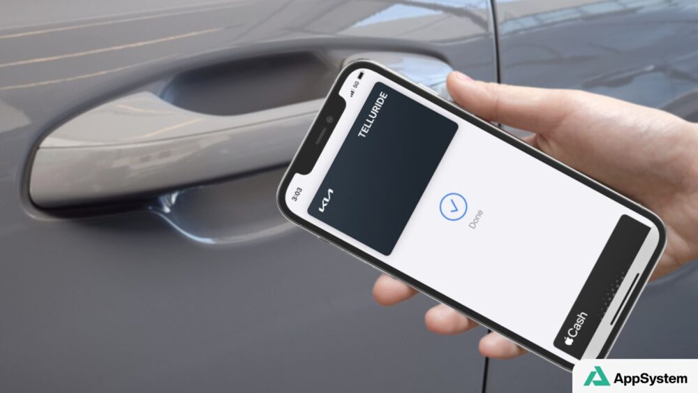 iPhone affichant une clé numérique près de la poignée d’une voiture