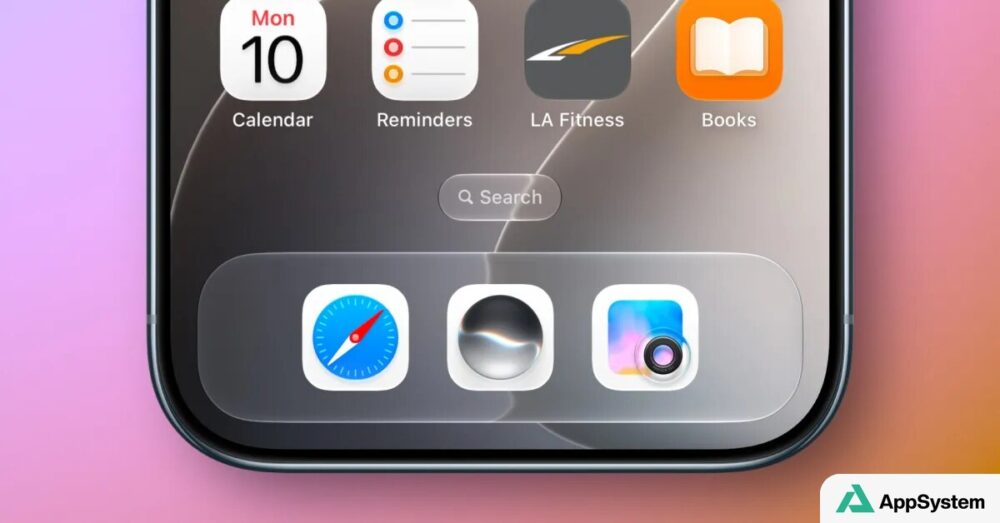 Écran d’accueil d’un iPhone montrant les nouvelles icônes Safari et Siri