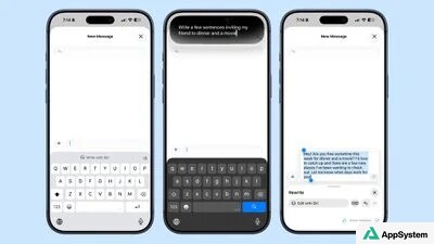 Écrans de Messages montrant la rédaction assistée par Siri.