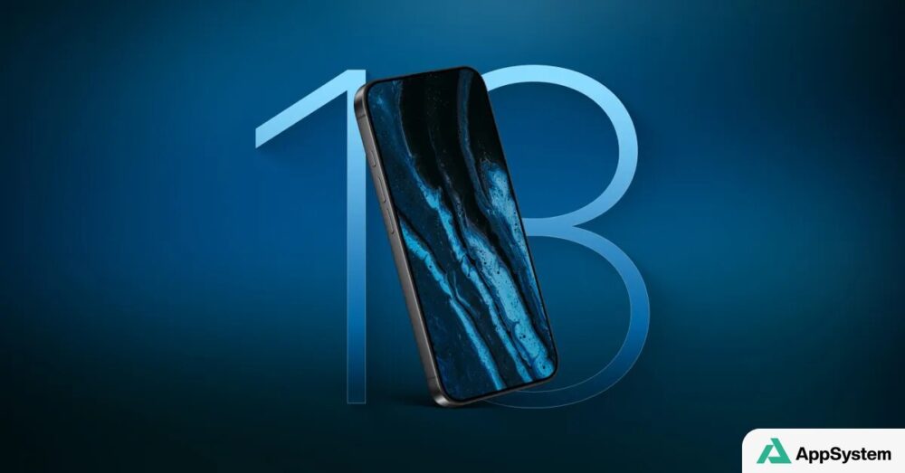 Rendu conceptuel d’un iPhone 18 incliné sur fond bleu