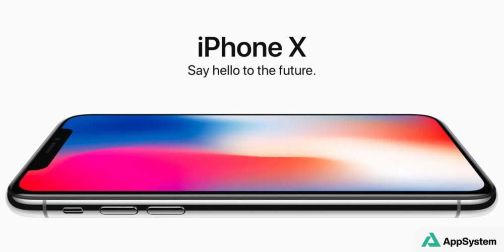 Vue promotionnelle de l’iPhone X sur fond blanc