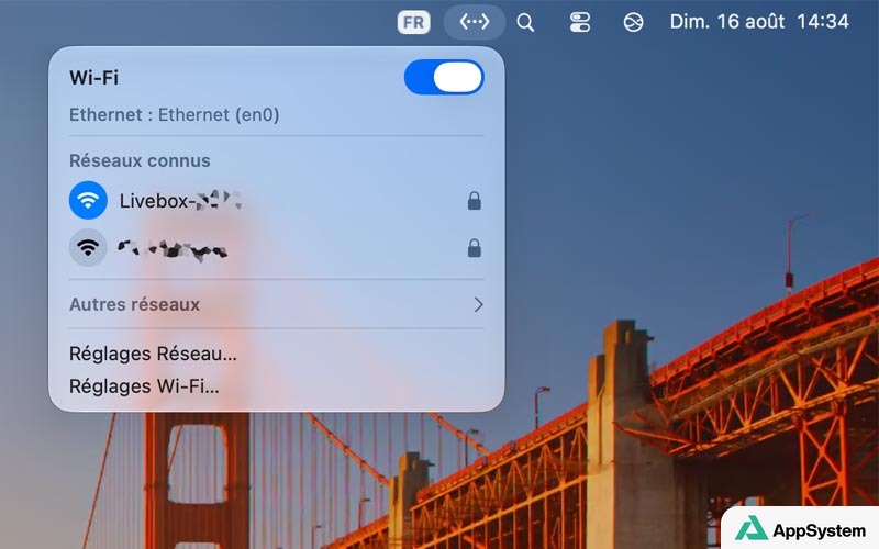 Illustration : Ethernet peut remplacer le Wi-Fi dans la barre de menus de macOS 27