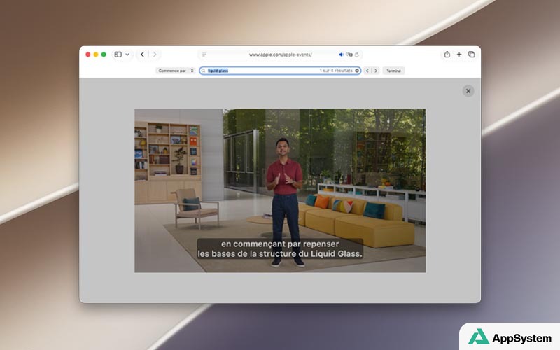Illustration : Safari 27 peut chercher dans les sous-titres d'une vidéo