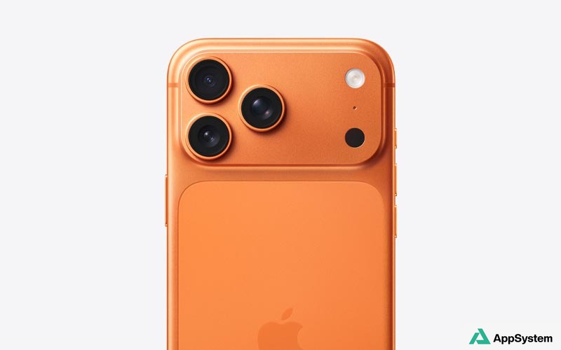 Dos orange d’un iPhone avec trois appareils photo