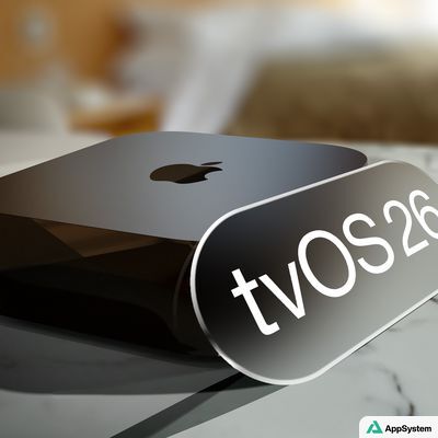 Apple TV noire accompagnée d’un visuel tvOS 26