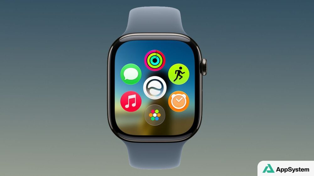 Apple Watch affichant une grille d’applications colorées