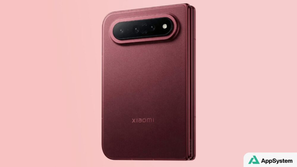 Smartphone pliable Xiaomi rouge fermé, vu de dos