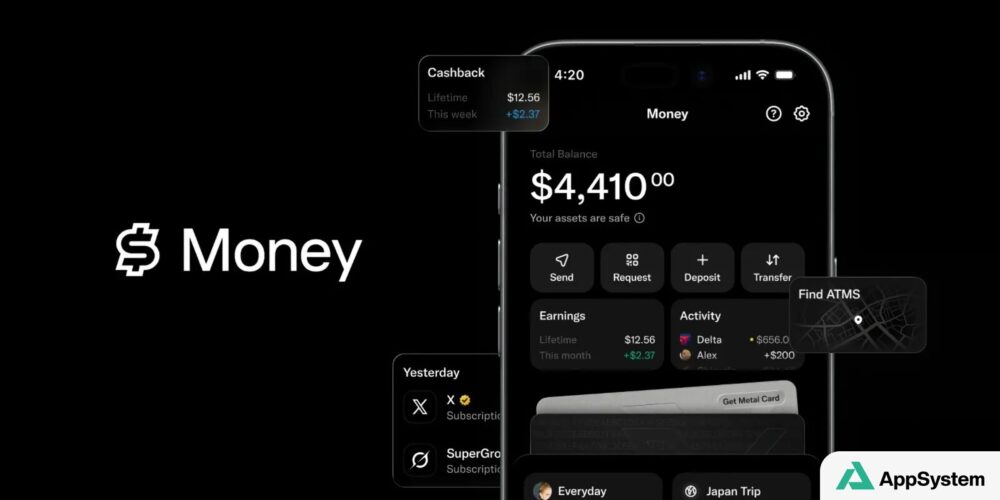 Rendu de l’application X Money avec solde, cashback et retrait ATM