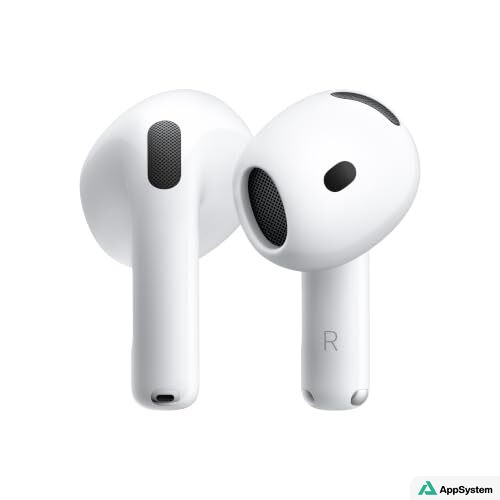 Vue rapprochée de deux écouteurs AirPods 5 blancs.