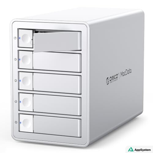 Boîtier MacData Vault blanc présentant ses cinq baies de stockage