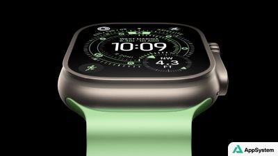 Apple Watch Ultra avec bracelet vert et cadran d’activités