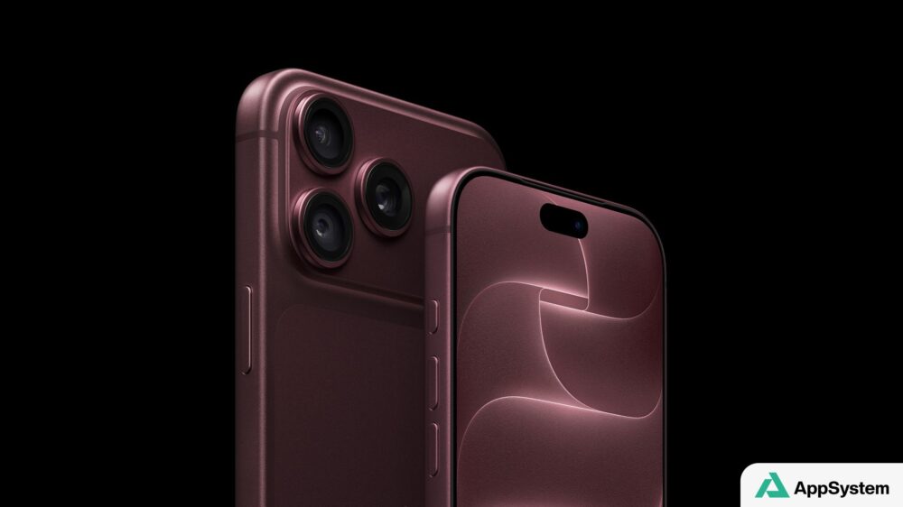 Rendus de deux iPhone 18 Pro bordeaux, vus de dos et de face