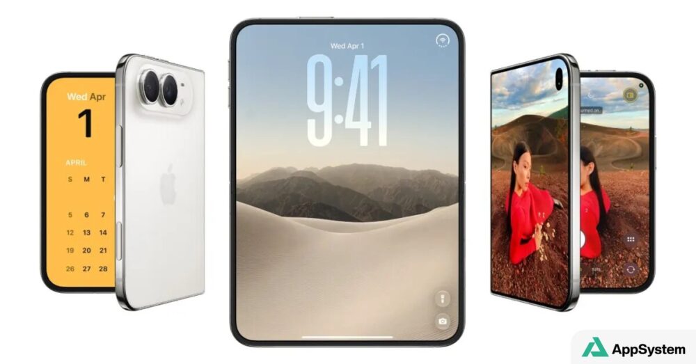 Rendus du smartphone pliable Apple iPhone Duo dans plusieurs positions