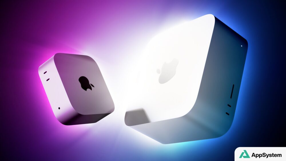 Mac mini et Mac Studio Apple sur fond lumineux