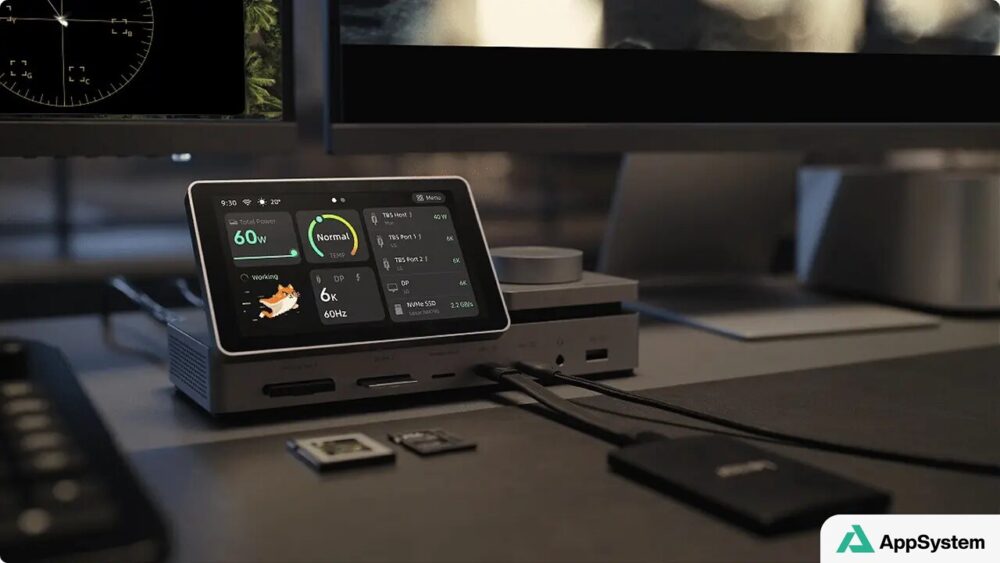Station d’accueil Thunderbolt 5 Pexar avec écran tactile allumé