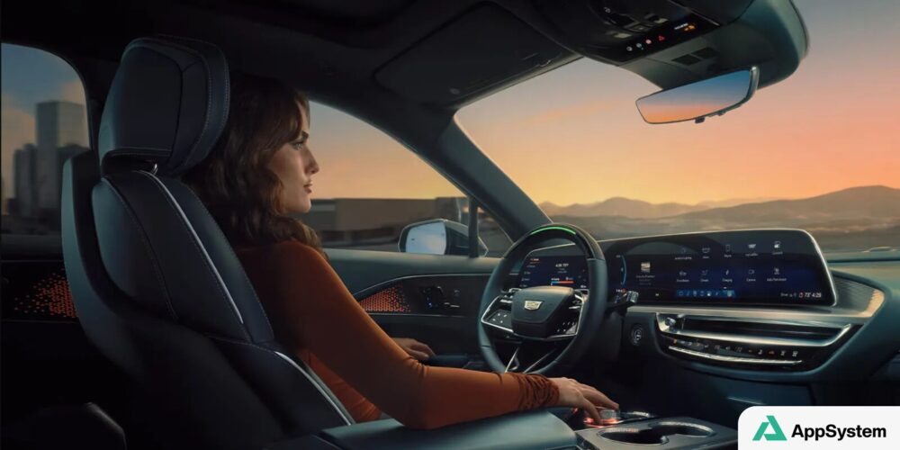 Intérieur du Cadillac Lyriq montrant le tableau de bord numérique