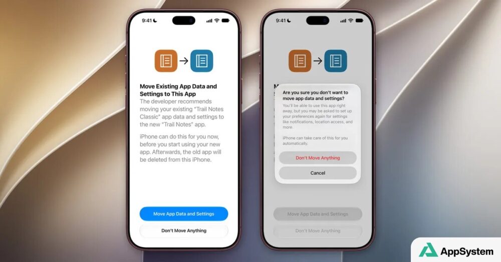 Deux iPhone affichent le transfert de données entre applications