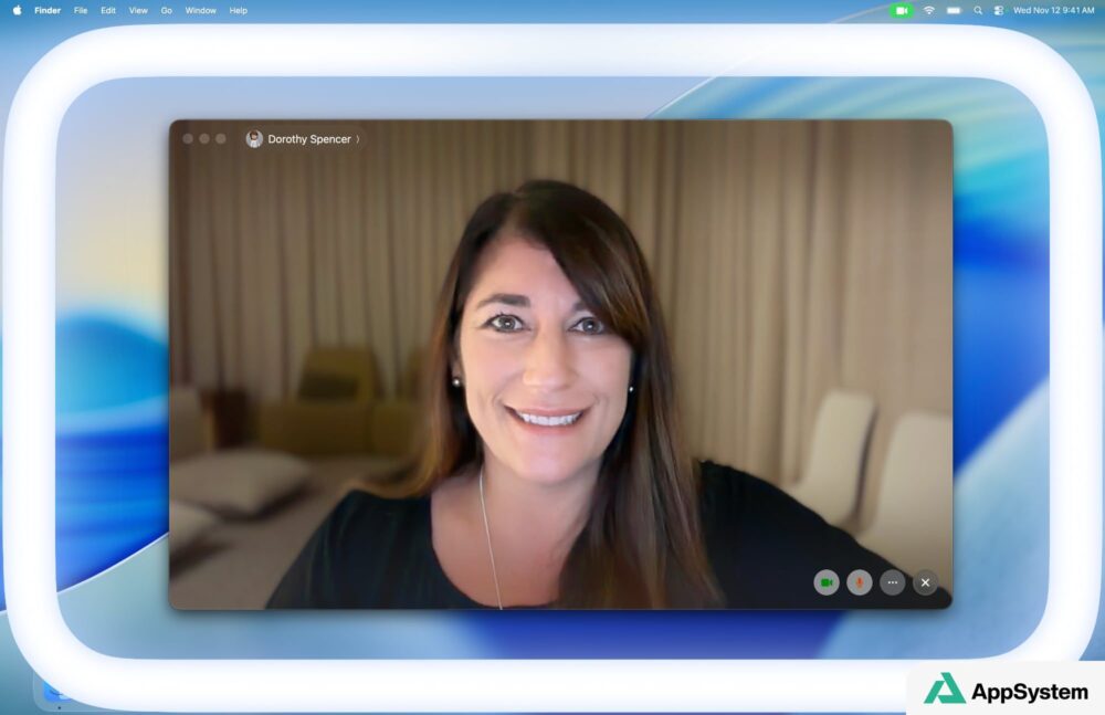 Éclairage blanc autour d’un écran Mac lors d’un appel vidéo