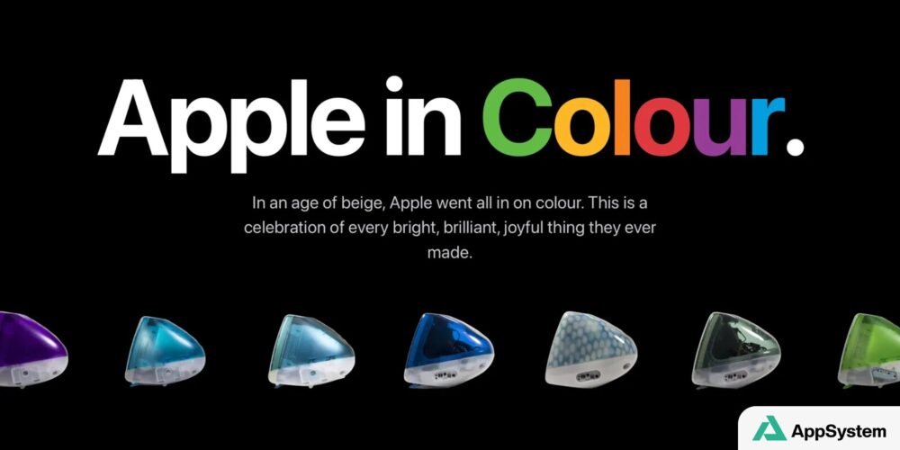 Gamme de produits Apple translucides présentés en plusieurs couleurs