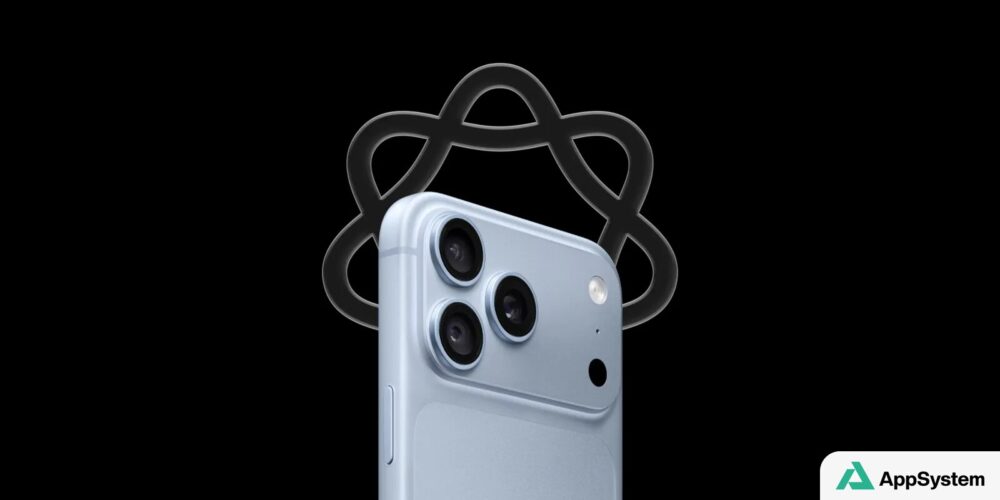 Rendu d’un iPhone bleu vu de dos avec Apple Intelligence