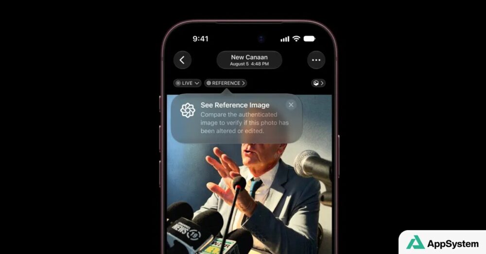 iPhone affichant une photo authentifiée avec l’option Reference Image
