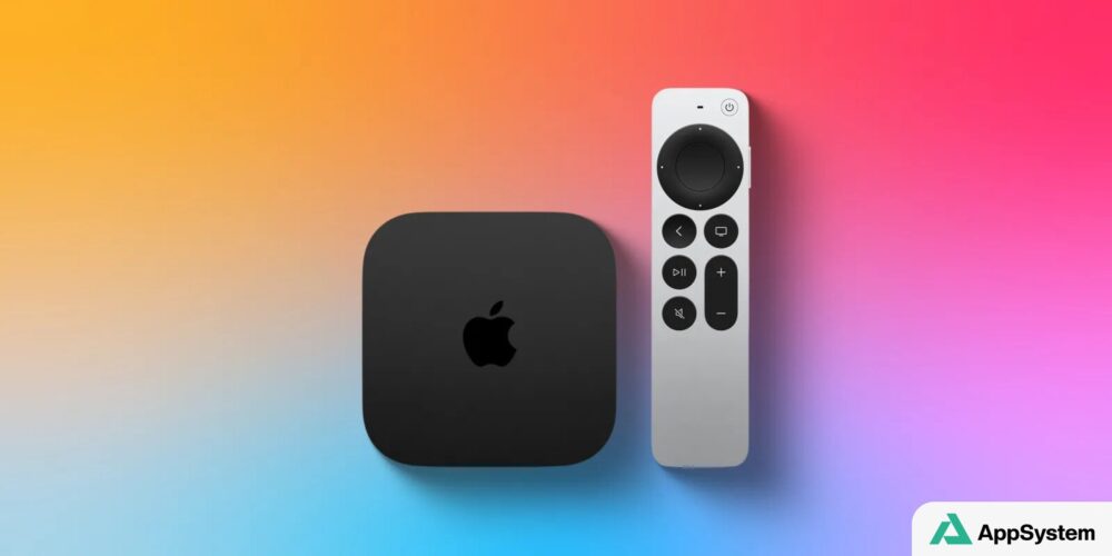 Apple TV noir accompagnée de sa télécommande Siri Remote