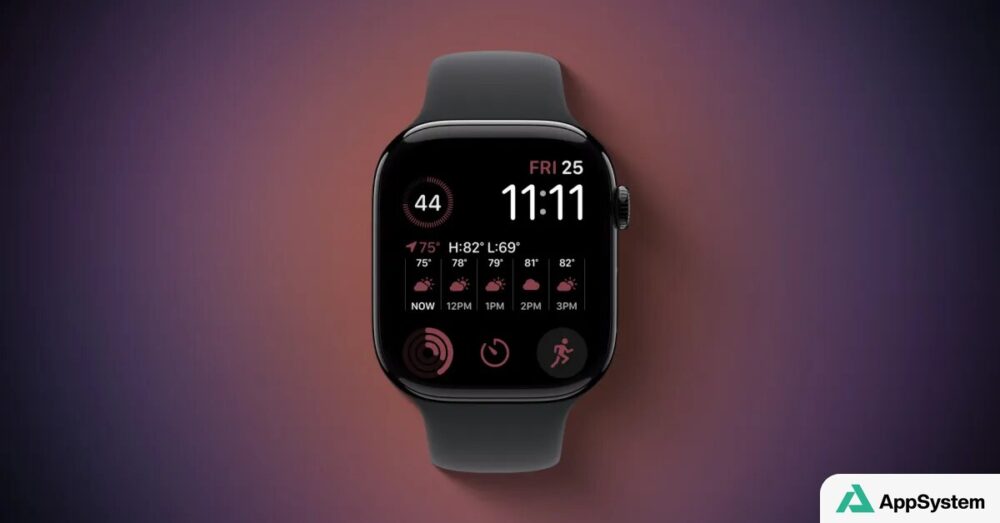Apple Watch affichant le cadran Modular avec météo et complications